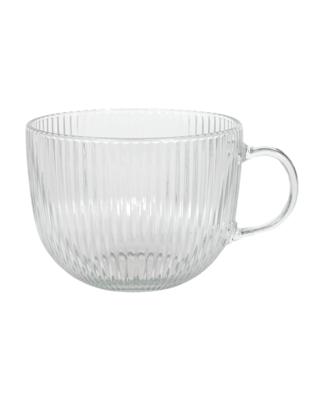 Großer Glasbecher 450 ml – Rivo Flussa – geriffelter Becher mit Henkel