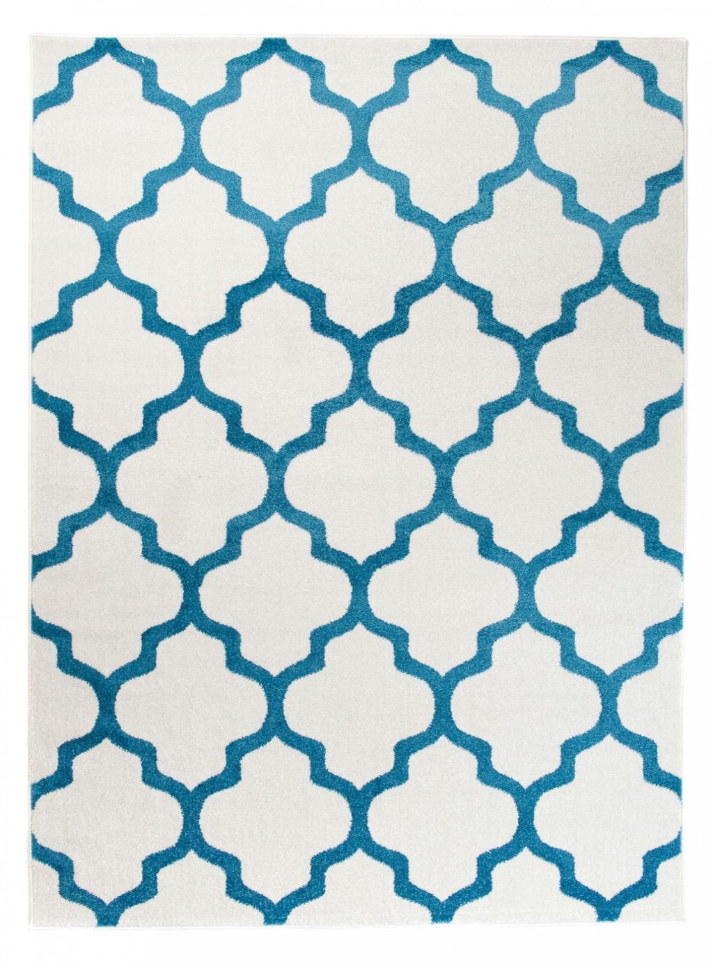 Teppich Modern Weiß / Ecru Blau Geometrisch Marokkanisches Kleeblatt K082A MAROKO