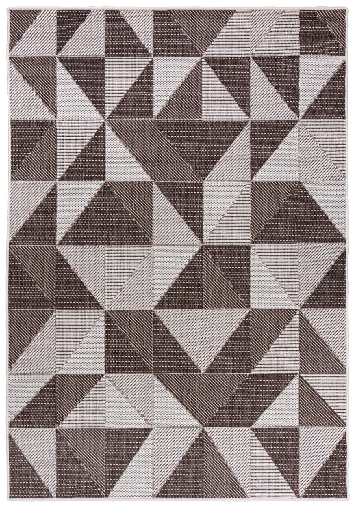 Flachgewebeteppich In- Outdoor Beige / Creme Braun Geometrisch 71035 TOLEDO , wasserdicht, auf die Terrasse, den Balkon