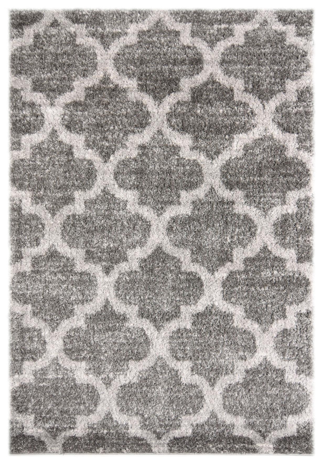 Hochflorteppich Grau Boho Geometrisch Marokkanisches Kleeblatt Z191C VERSAY