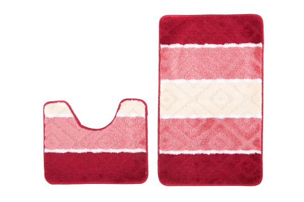 Badezimmerteppich 2-teiliges Set MULTI B5132 RED – rutschfest, Streifen, rot, rosa