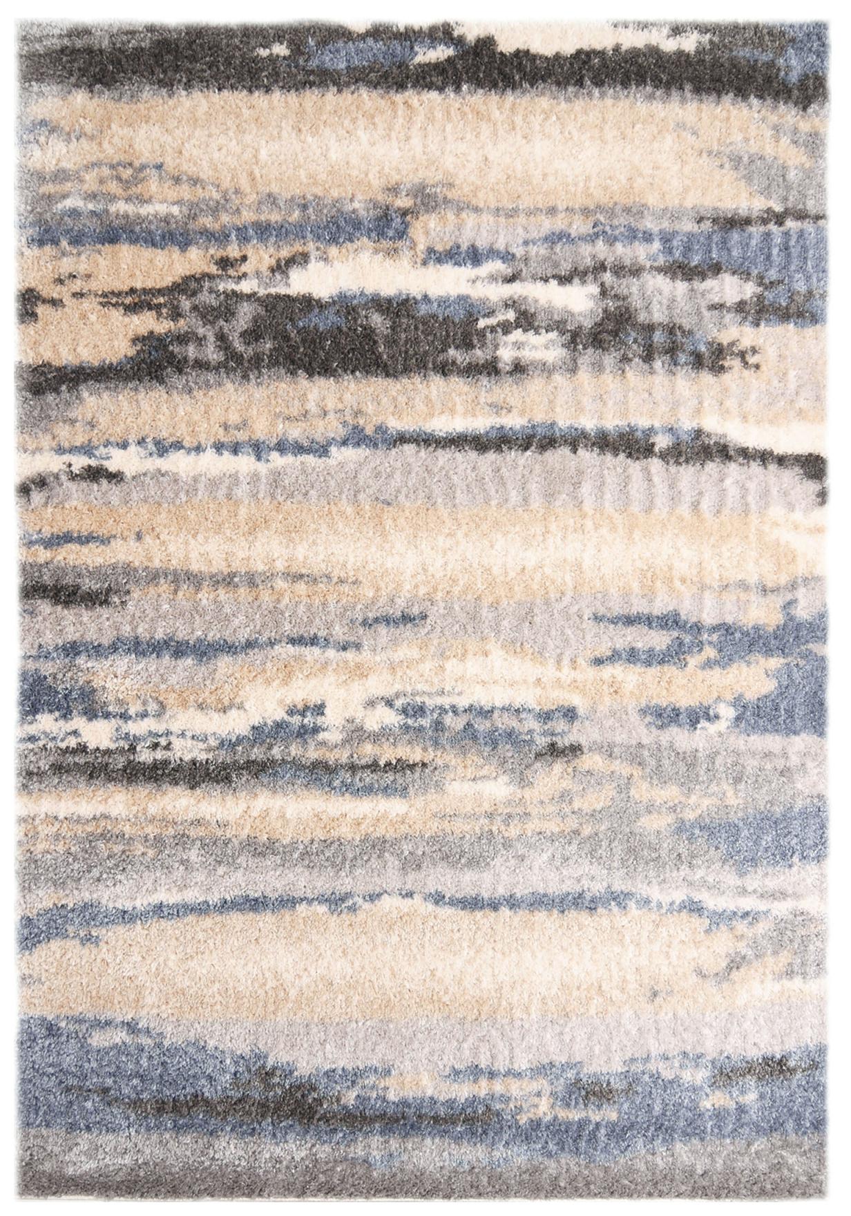 Hochflorteppich Beige / Creme Blau Abstrakt Streifen Q292A VERSAY