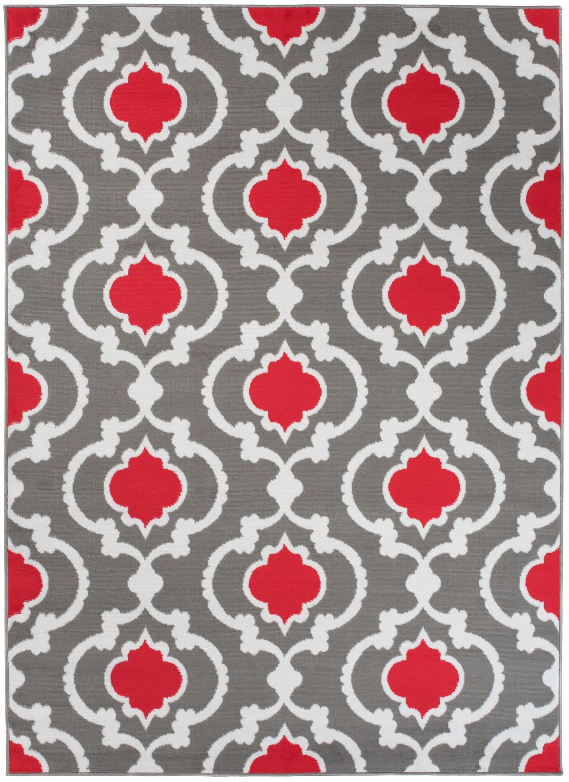 Teppich Modern Rot Grau Geometrisch Marokkanisches Kleeblatt Z985A MAYA