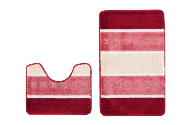 Badezimmerteppich 2-teiliges Set MULTI B5016 RED – rutschfest, Streifen, rot, rosa