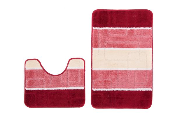 Badezimmerteppich 2-teiliges Set MULTI B5020 RED – rutschfest, Streifen, rot, rosa