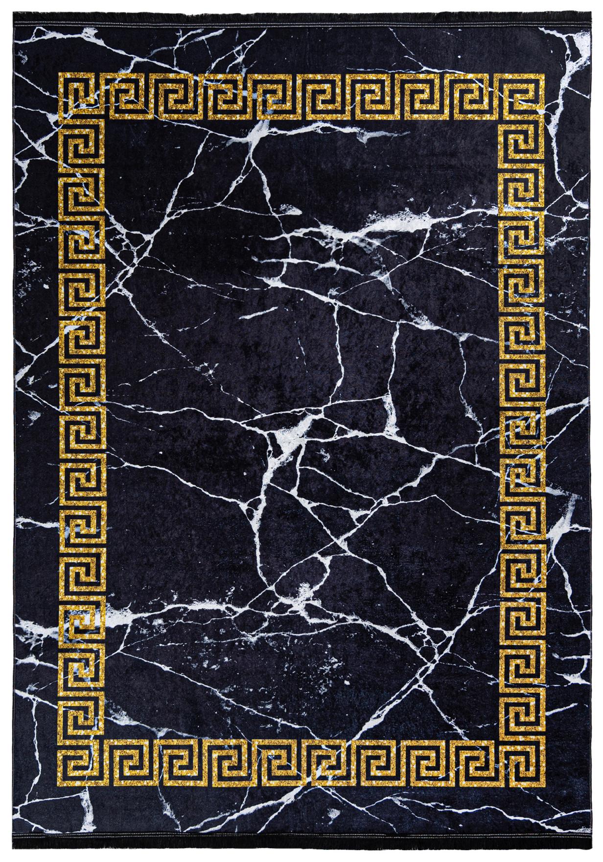 Teppich Modern Schwarz Gold Glamour Griechischer Schlüssel Marmor Rahmen 23020 TOSCANA