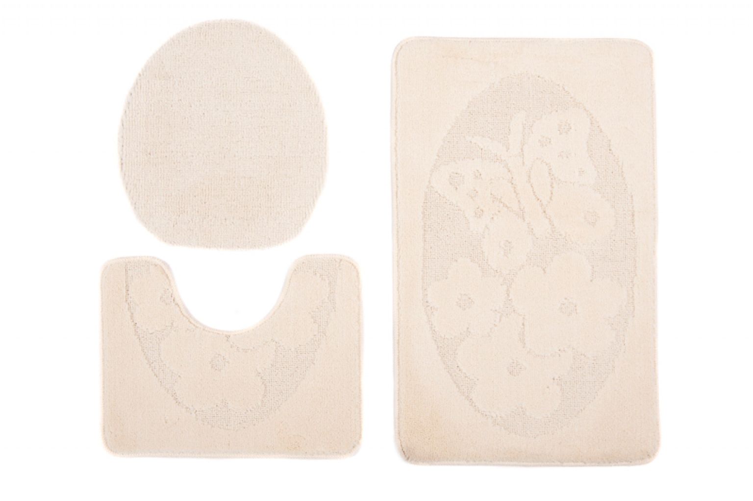 Badteppich-Set 3-teilig Beige / Creme Waschbar MONO - rutschfest