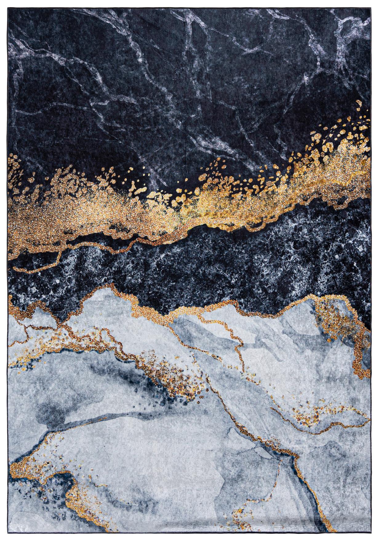 Teppich Modern Schwarz Grau Gold Abstrakt Glamour Marmor 37010 TOSCANA