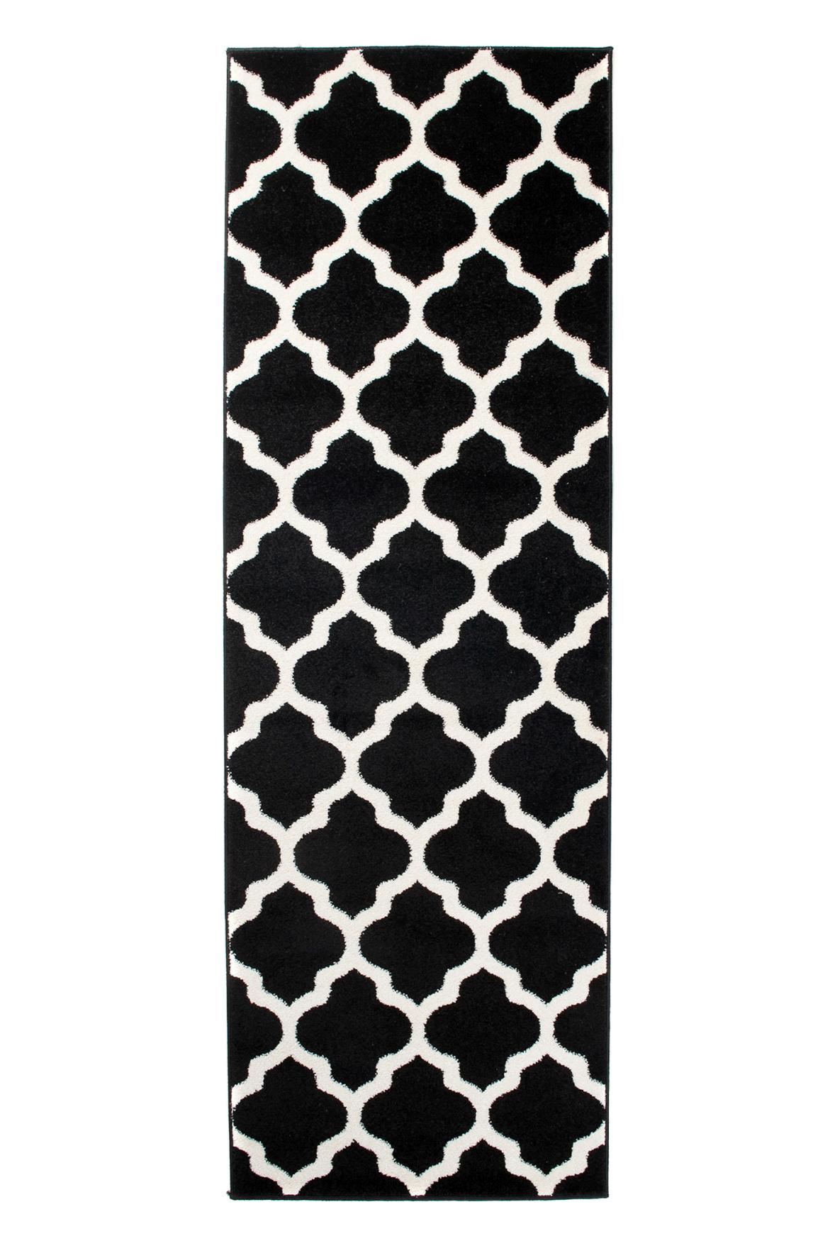 Teppichläufer Schwarz/Weiß Geometrisch Marokkanisches Kleeblatt K082A MAROKO
