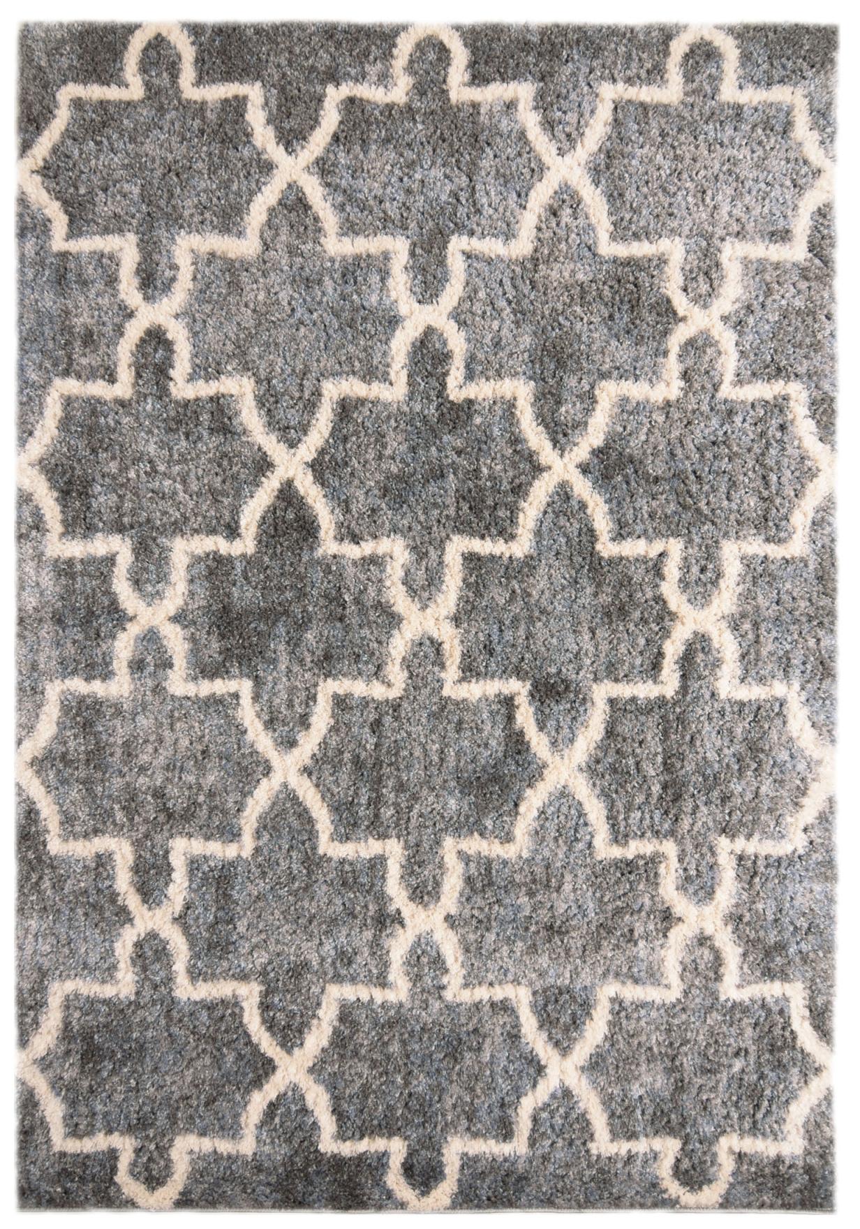 Hochflorteppich Grau Geometrisch Marokkanisches Kleeblatt Q265A VERSAY