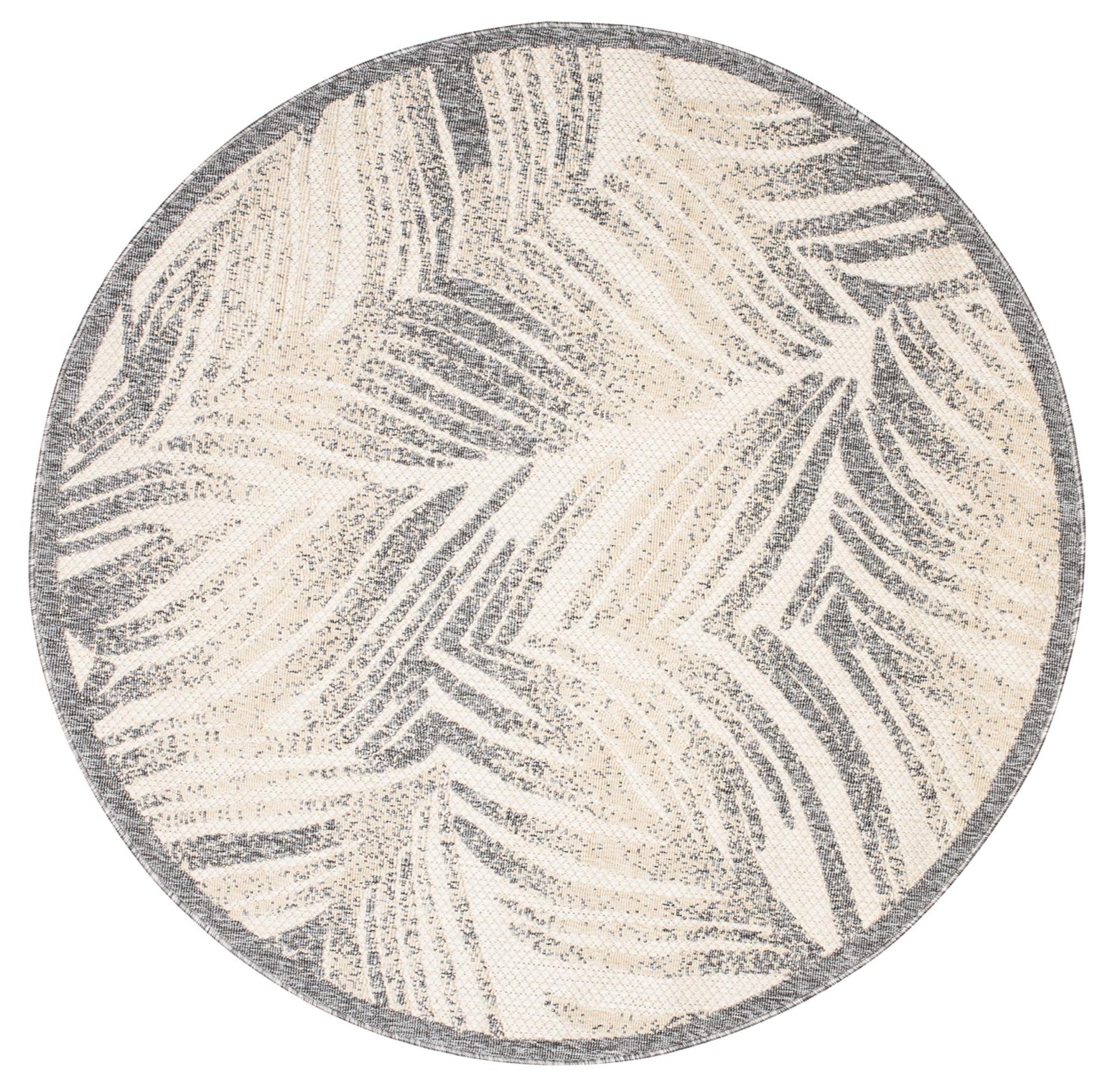 Teppich Rund In- Outdoor Beige / Creme Grau Floral FF21B VIERA