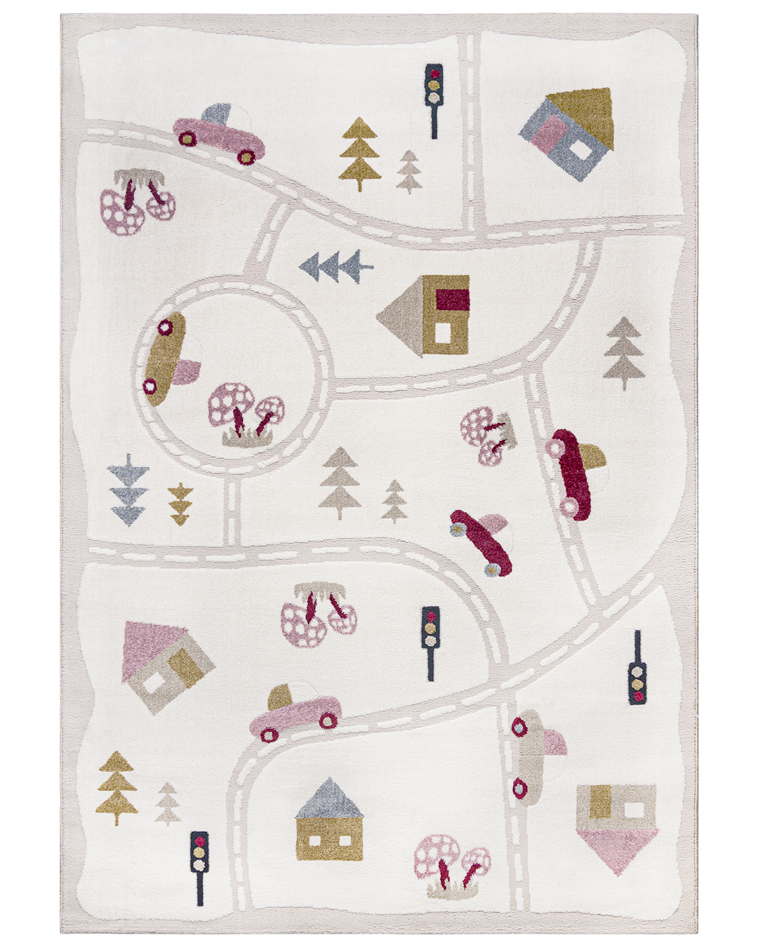 Kinderteppich mit Straßen - Alora Avenida - cremefarben, rosa, mehrfarbig