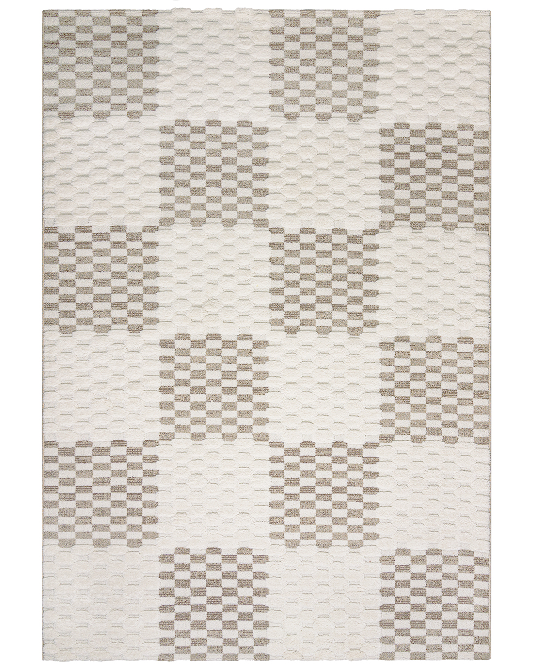 Moderner geometrischer Teppich - Blanca Cuadros - Beige, Braun, Creme, mittelhoher Flor