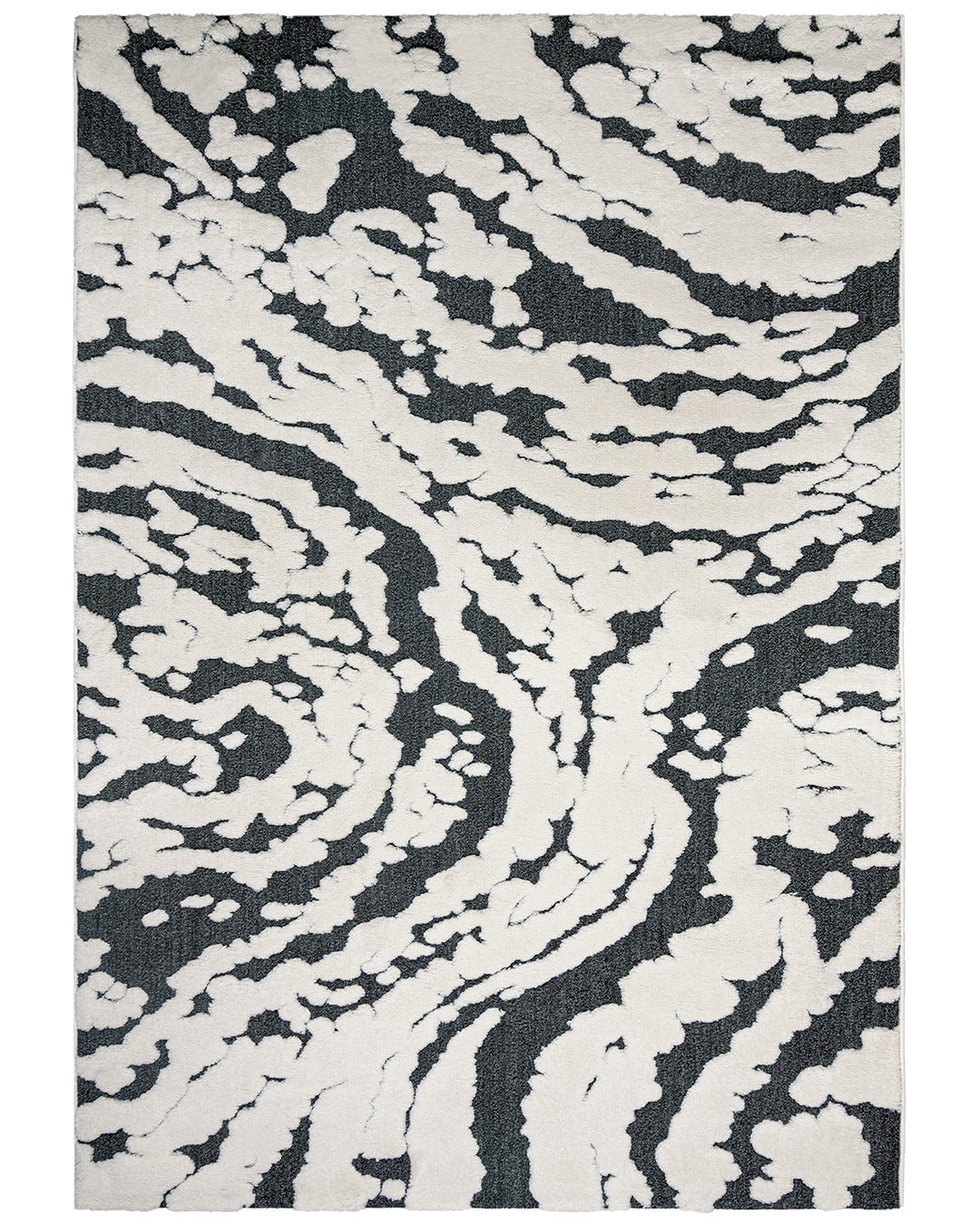 Moderner abstrakter Teppich - Martos Nubes - Schwarz-Weiß, mittelhoher Flor