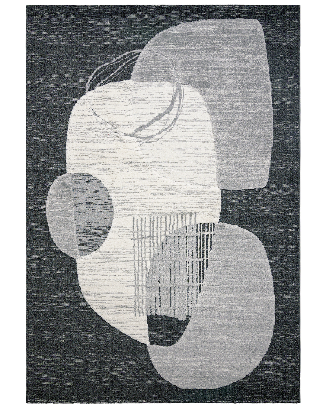 Moderner abstrakter Teppich - Martos Piedra - Anthrazit, Creme, Grau, mittelhoher Flor