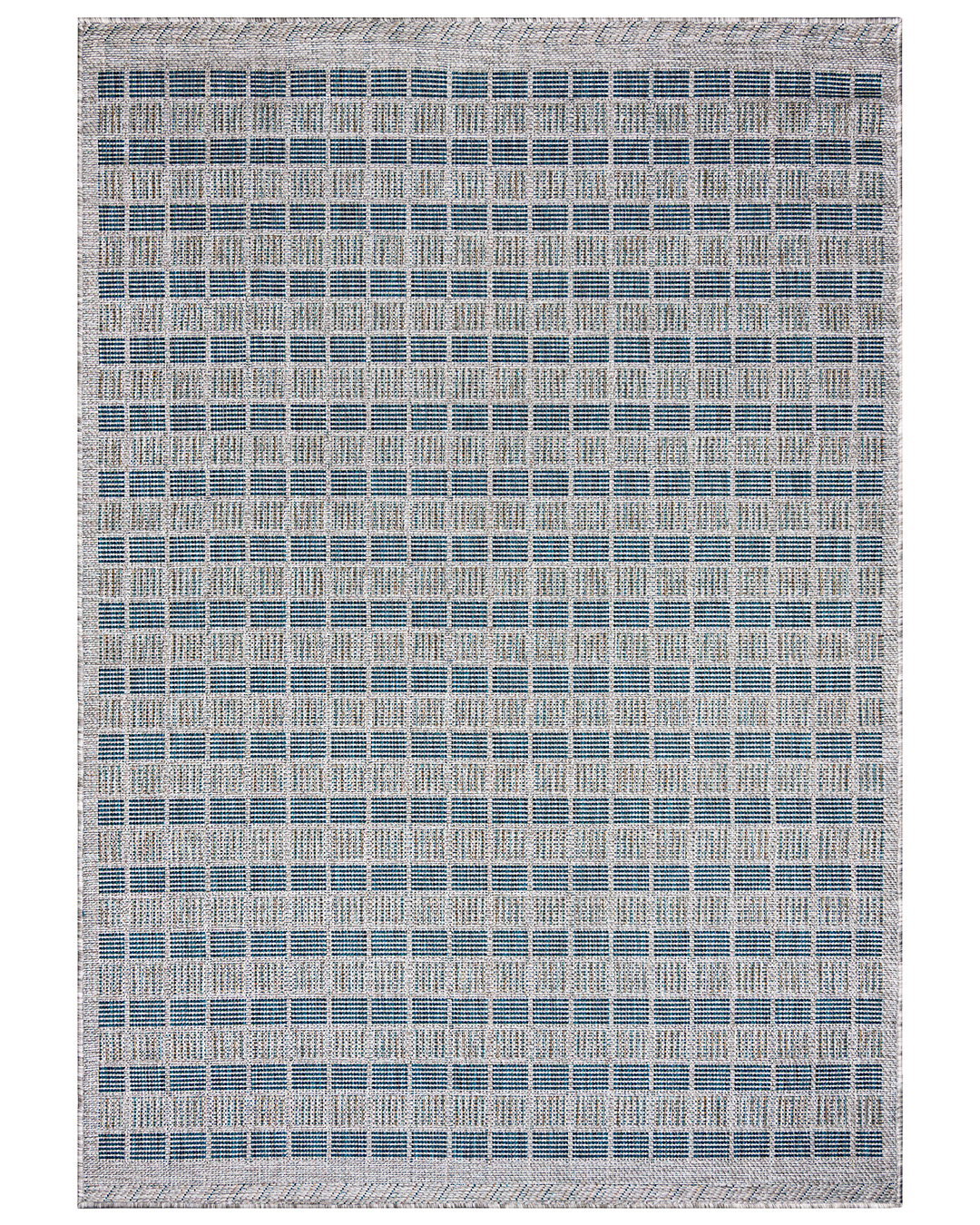 Moderner geometrischer Teppich – Totana Niebla – grau, blau, Karomuster