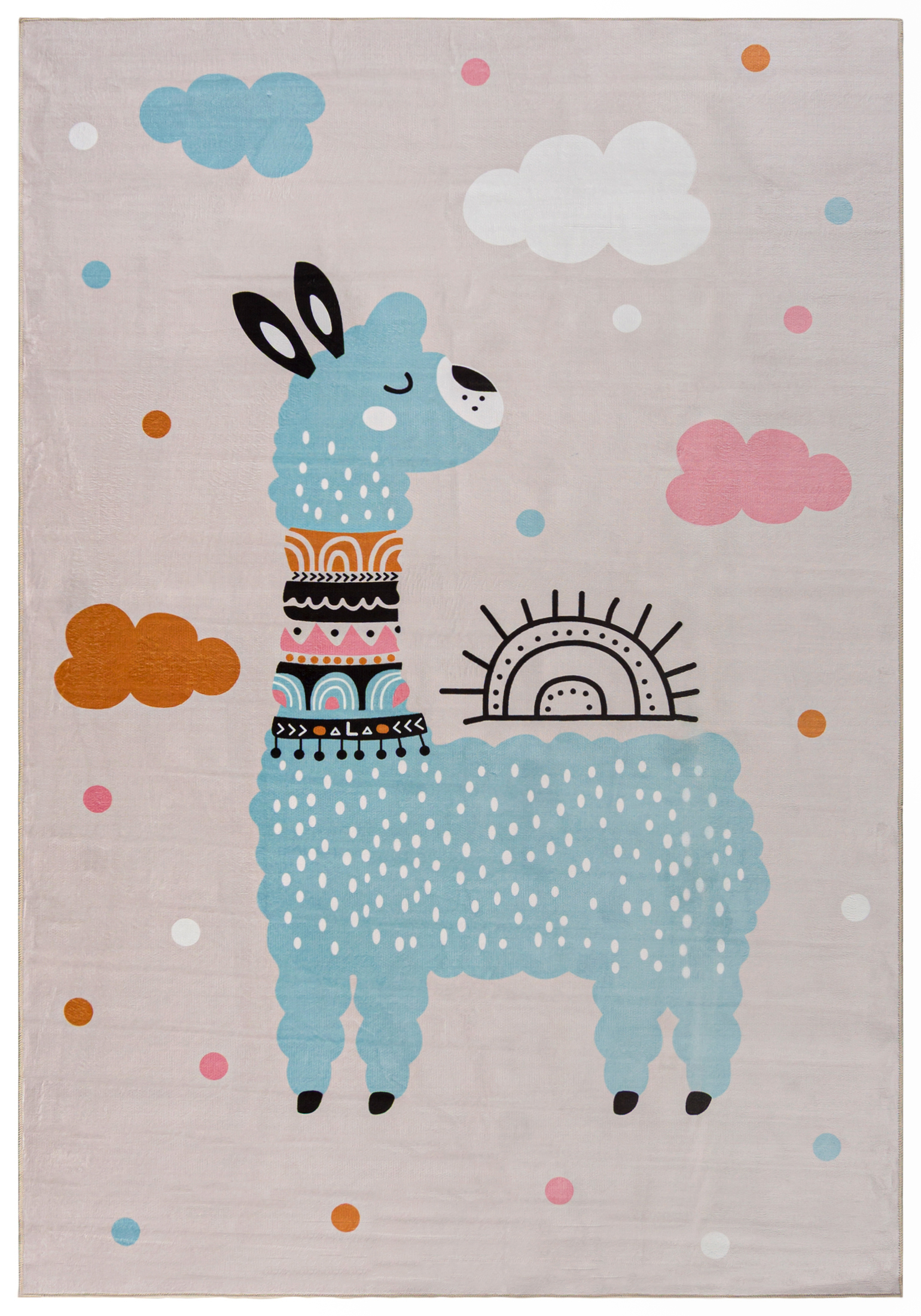 Kinderteppich – Bello Lama Blu – blau, beige