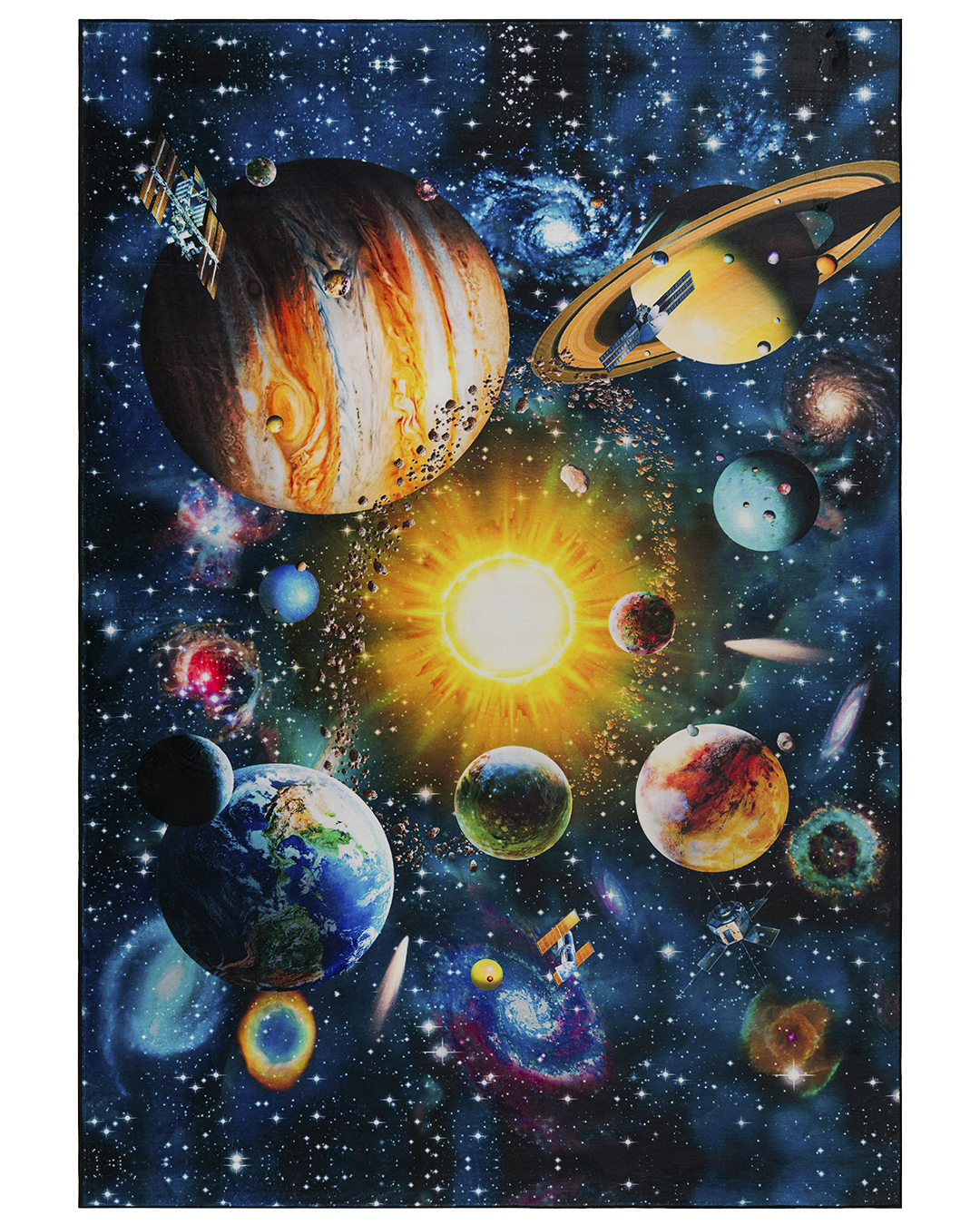 Kinderteppich Weltraum, Galaxie – Astro Marte – dunkelblau, bunt