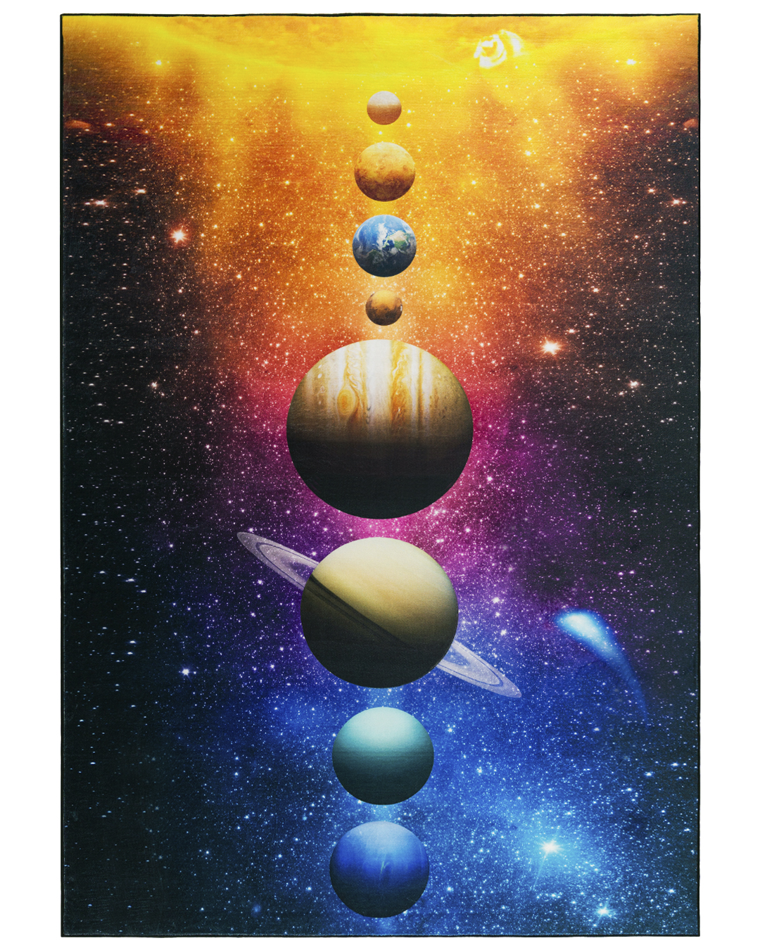 Kinderteppich Weltraum, Galaxie – Astro Urano – dunkelblau, rosa, gelb