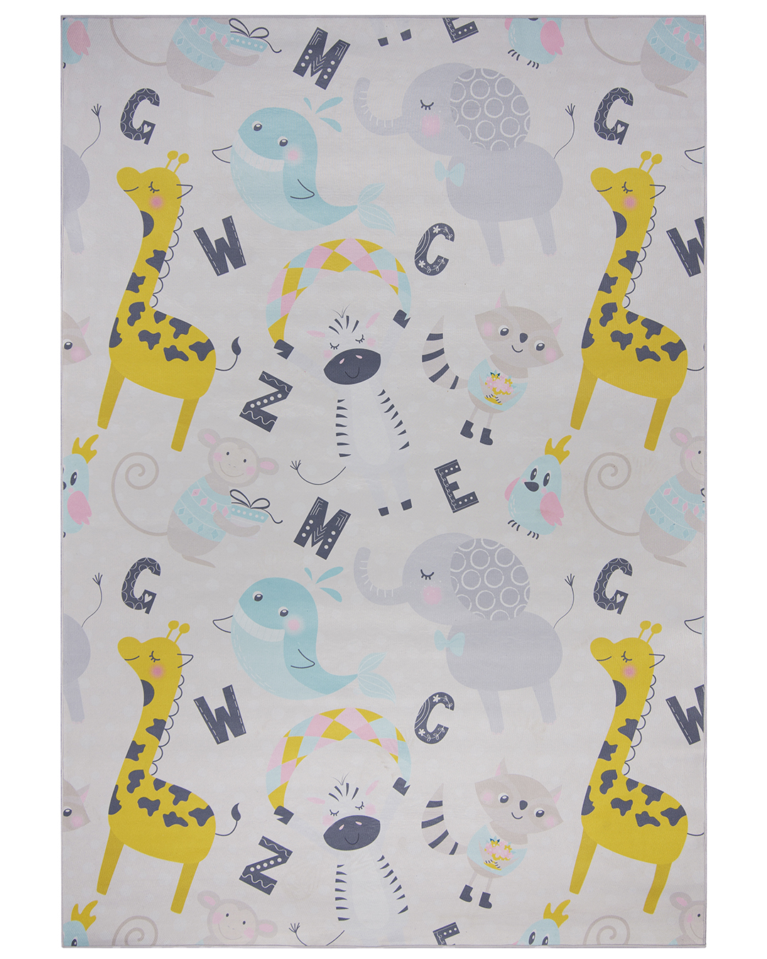 Kinderteppich – Animali Safari – Tiere, Buchstaben, mehrfarbig