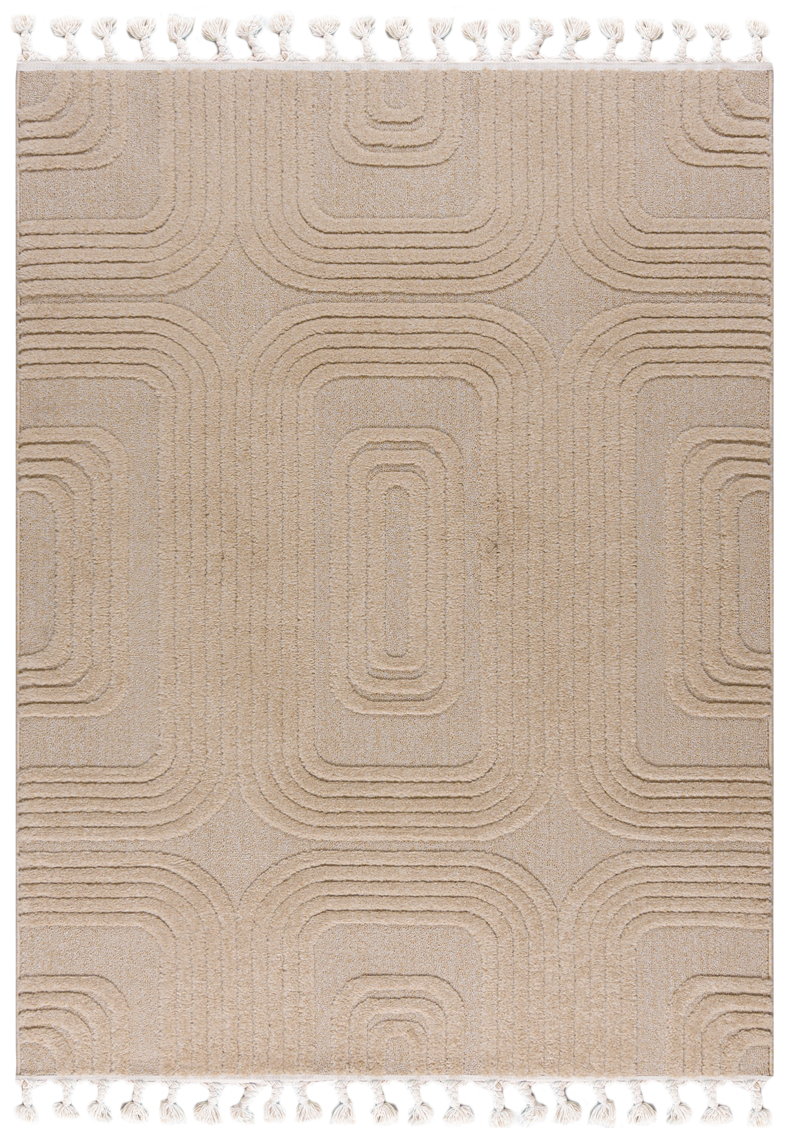 Moderner Retro-Teppich – Pisa Golfo – mit Fransen, beige
