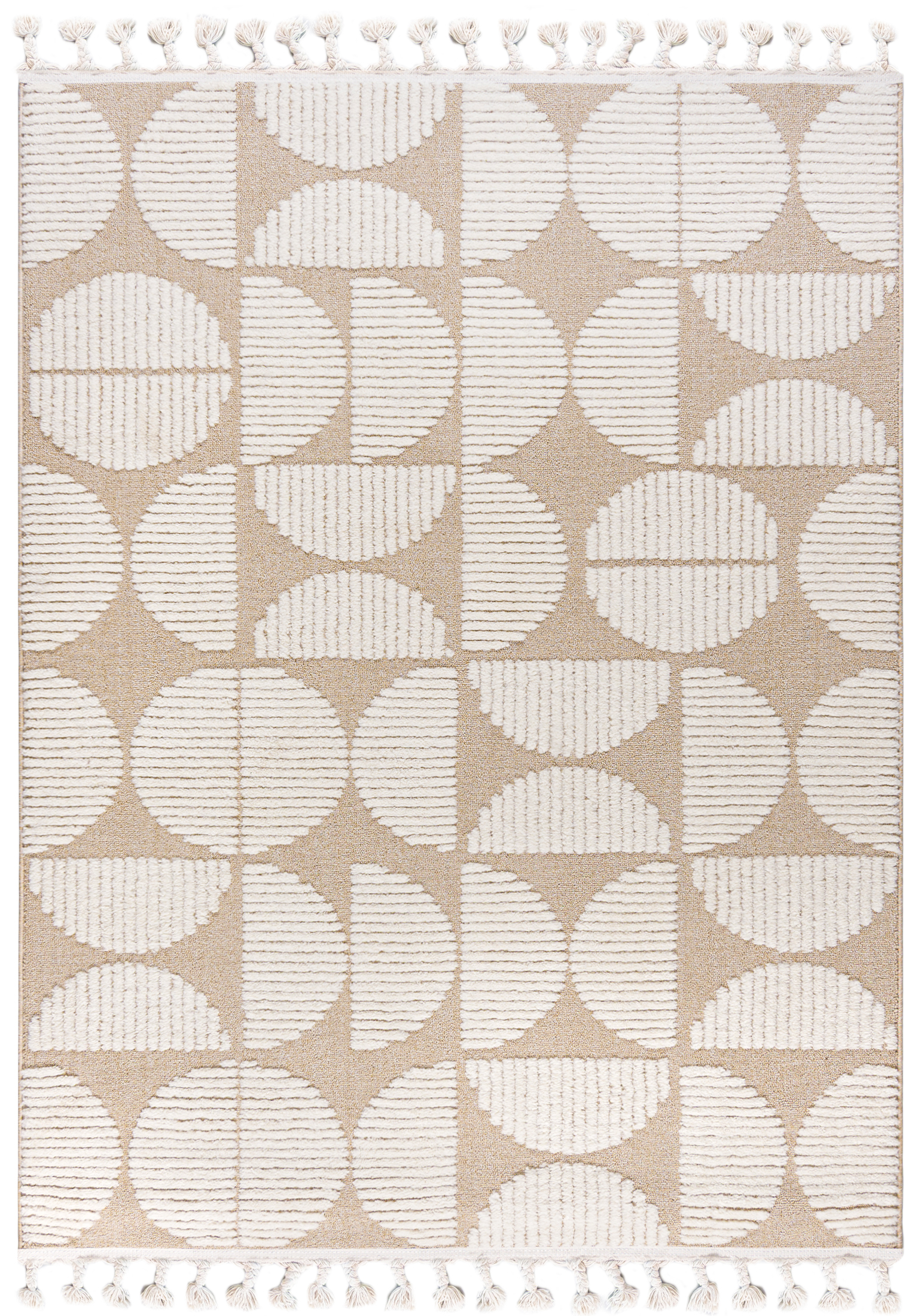 Moderner Retro-Teppich – Pisa Pane – mit Fransen, beige, cremefarben