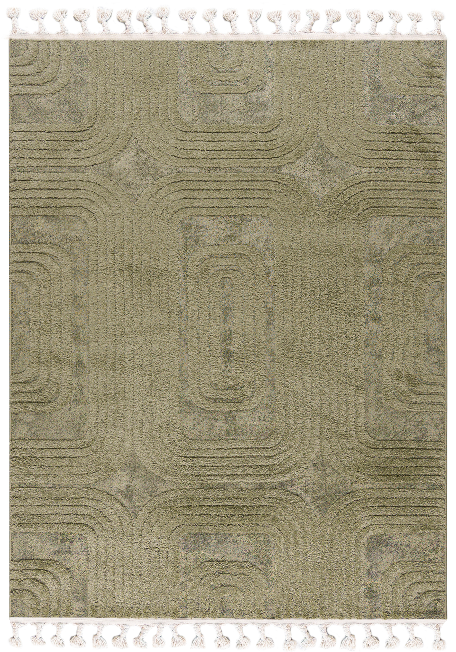 Moderner Retro-Teppich – Pisa Riva – mit Fransen, grün