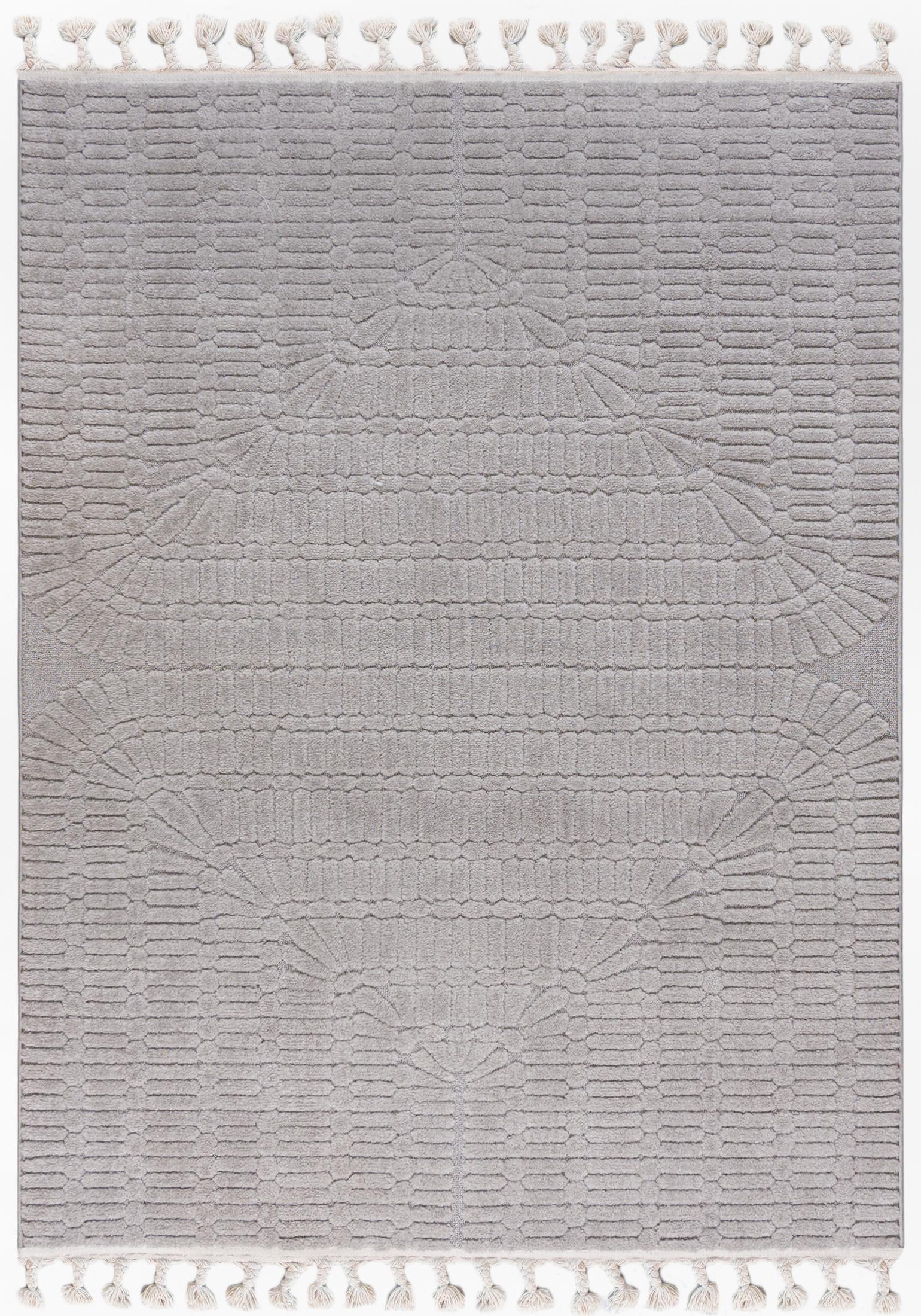 Moderner Retro-Teppich – Pisa Corsa – mit Fransen, grau