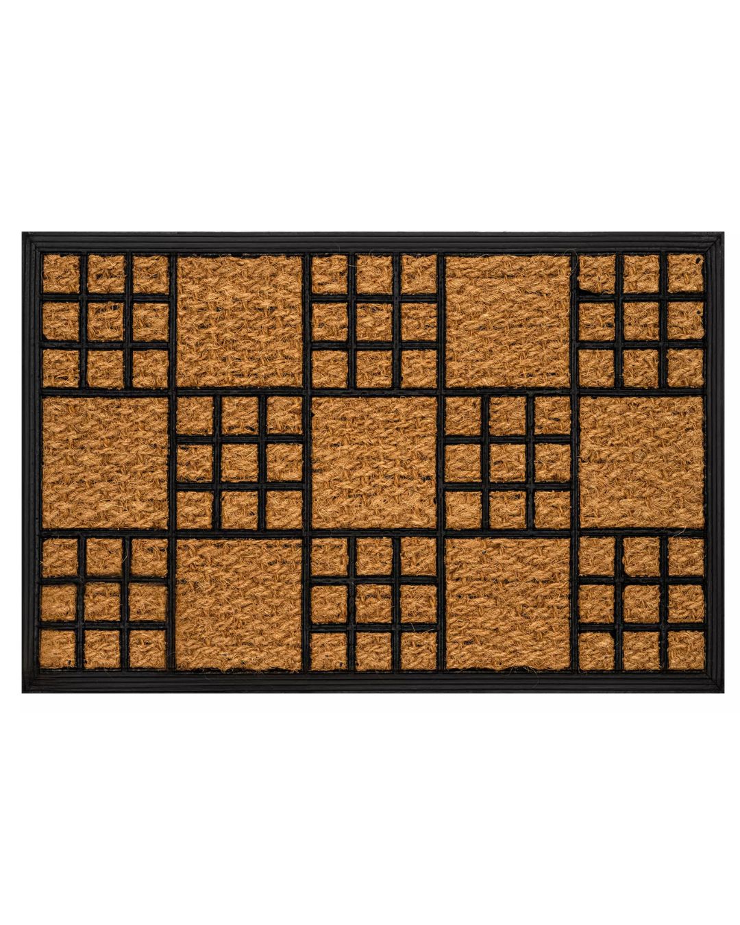 Kokos-Fußmatte - Calla 3114 - beige-schwarz mit geometrischem Gitter, rutschfest und pflegeleicht