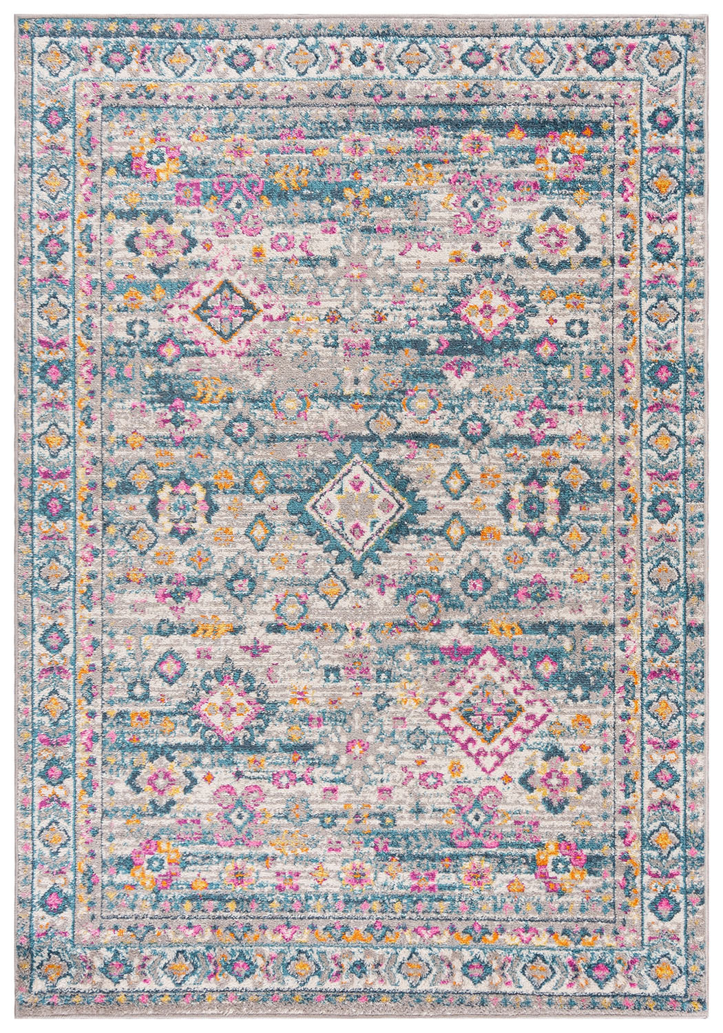 Moderner ethnischer Teppich – Dallas I989A – grau, rosa