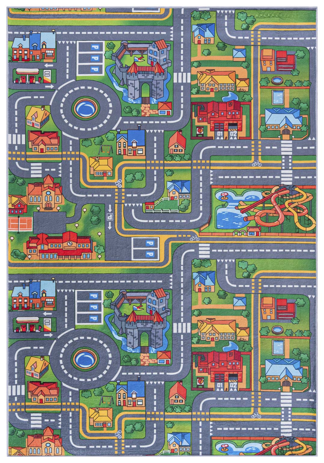 Kinderteppich Multicolor Grau Grün Straßen B_529 FLANNEL