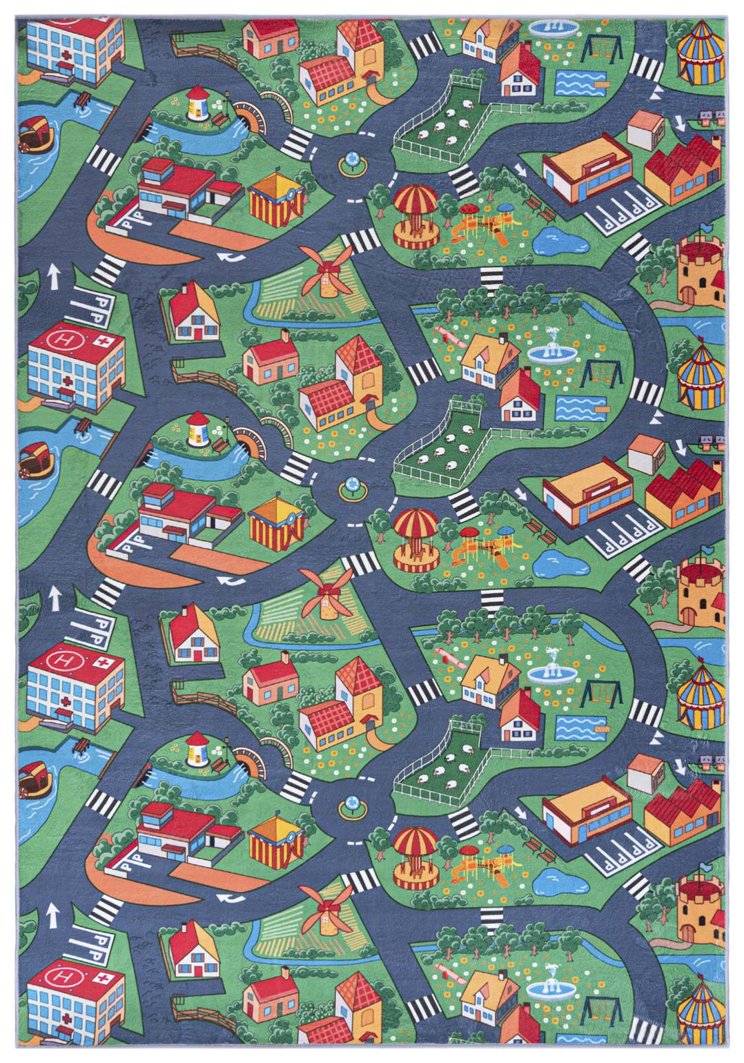 Kinderteppich Grau Grün Straßen B_601 FLANNEL