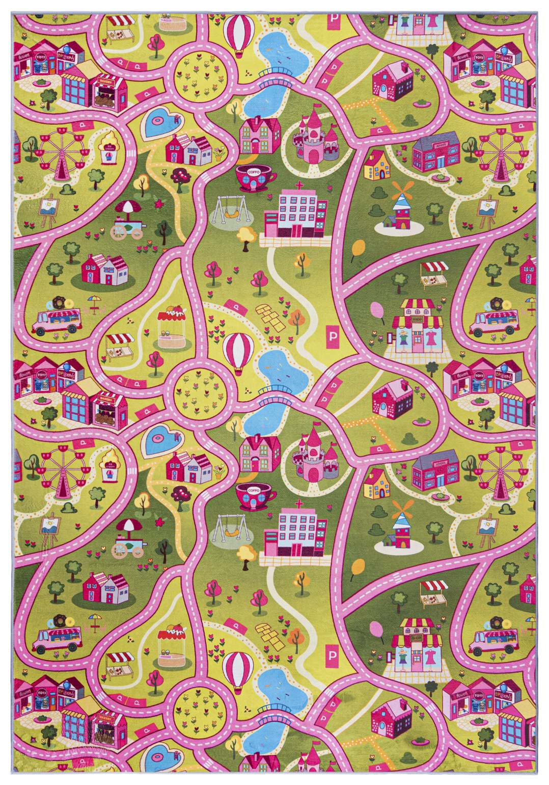 Kinderteppich Multicolor Rosa Straßen JWH FLANNEL