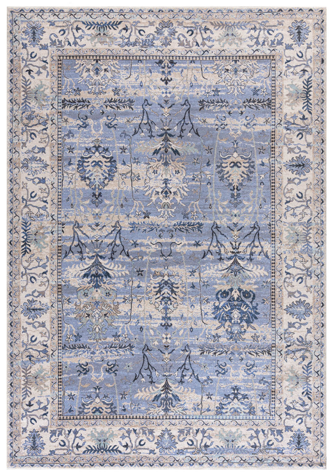 Boho Teppich, Pflanze - Marsala Prato - blau, beige, creme