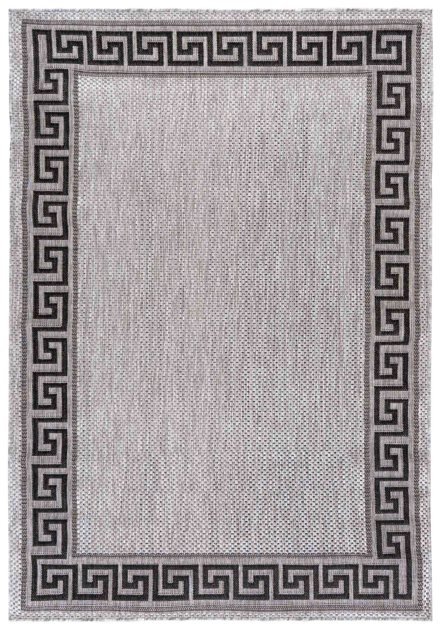 Flachgewebeteppich In- Outdoor Grau Griechischer Schlüssel Rahmen KF91A MELISSA - modern, griechischer Schlüssel, graphit, grau