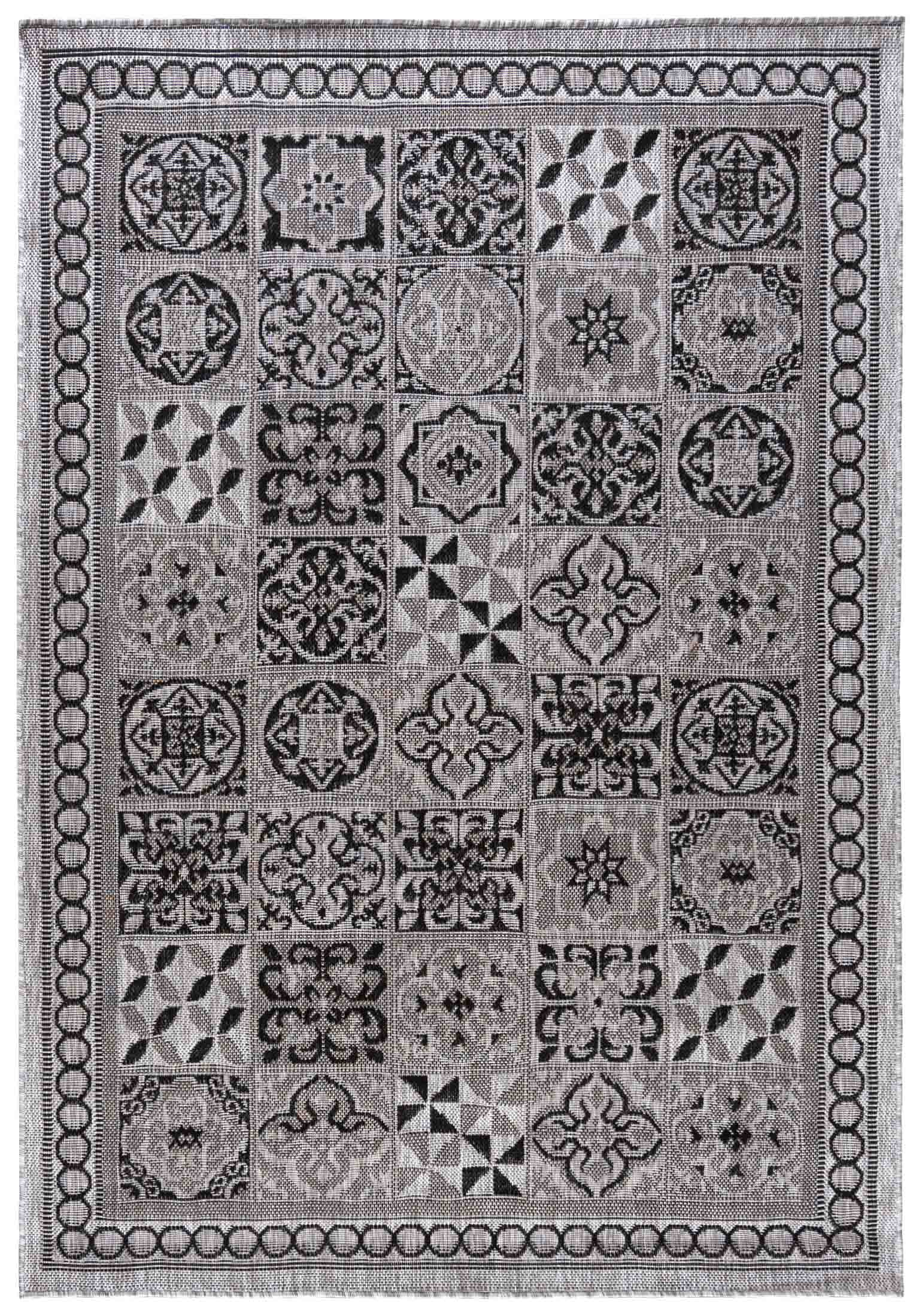 Flachgewebeteppich In- Outdoor Grau Patchwork KF87A MELISSA - modern, Patchwork, graphitgrau, grau