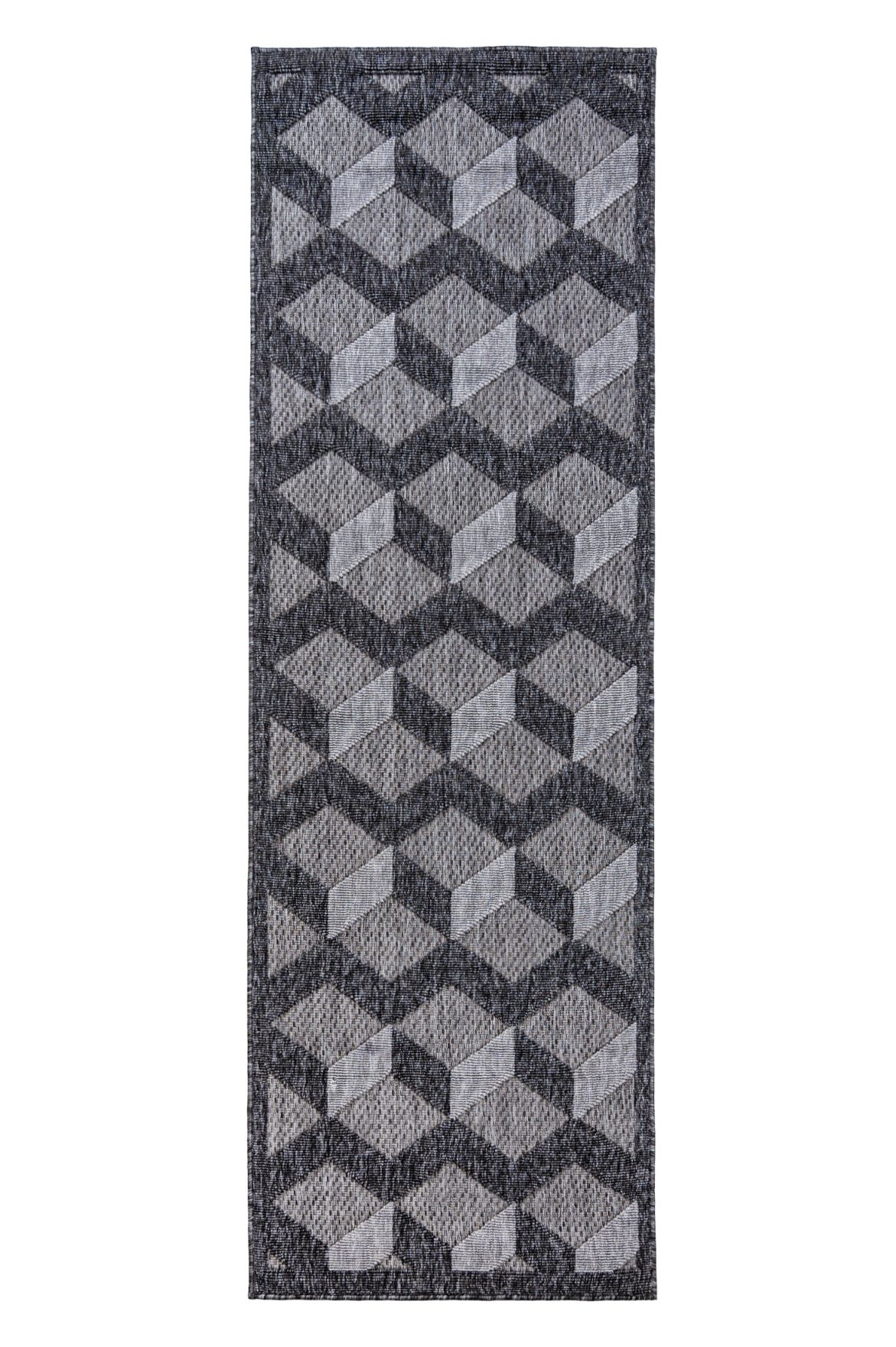 Teppichläufer In- Outdoor Schwarz Grau Geometrisch FG40A CANSAS