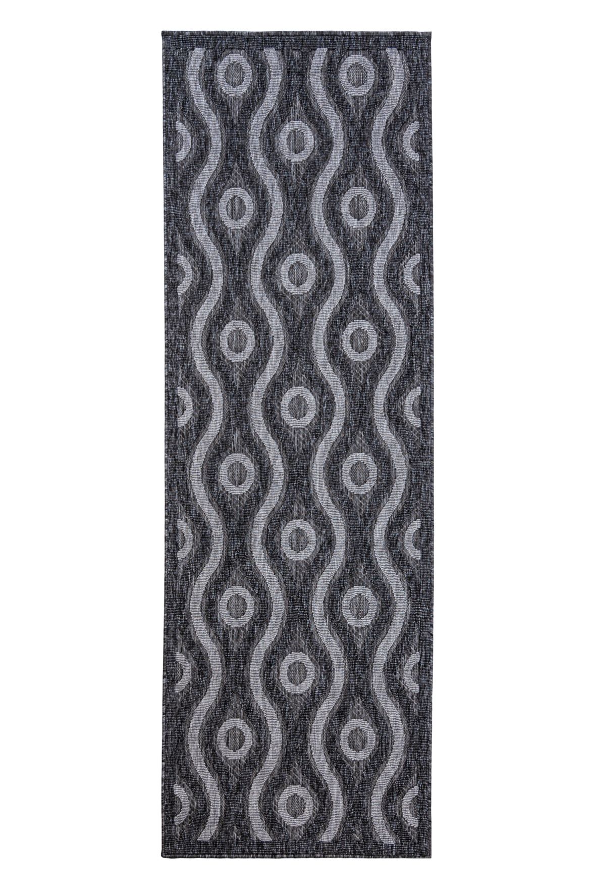 Teppichläufer In- Outdoor Schwarz Grau Geometrisch FG81A CANSAS