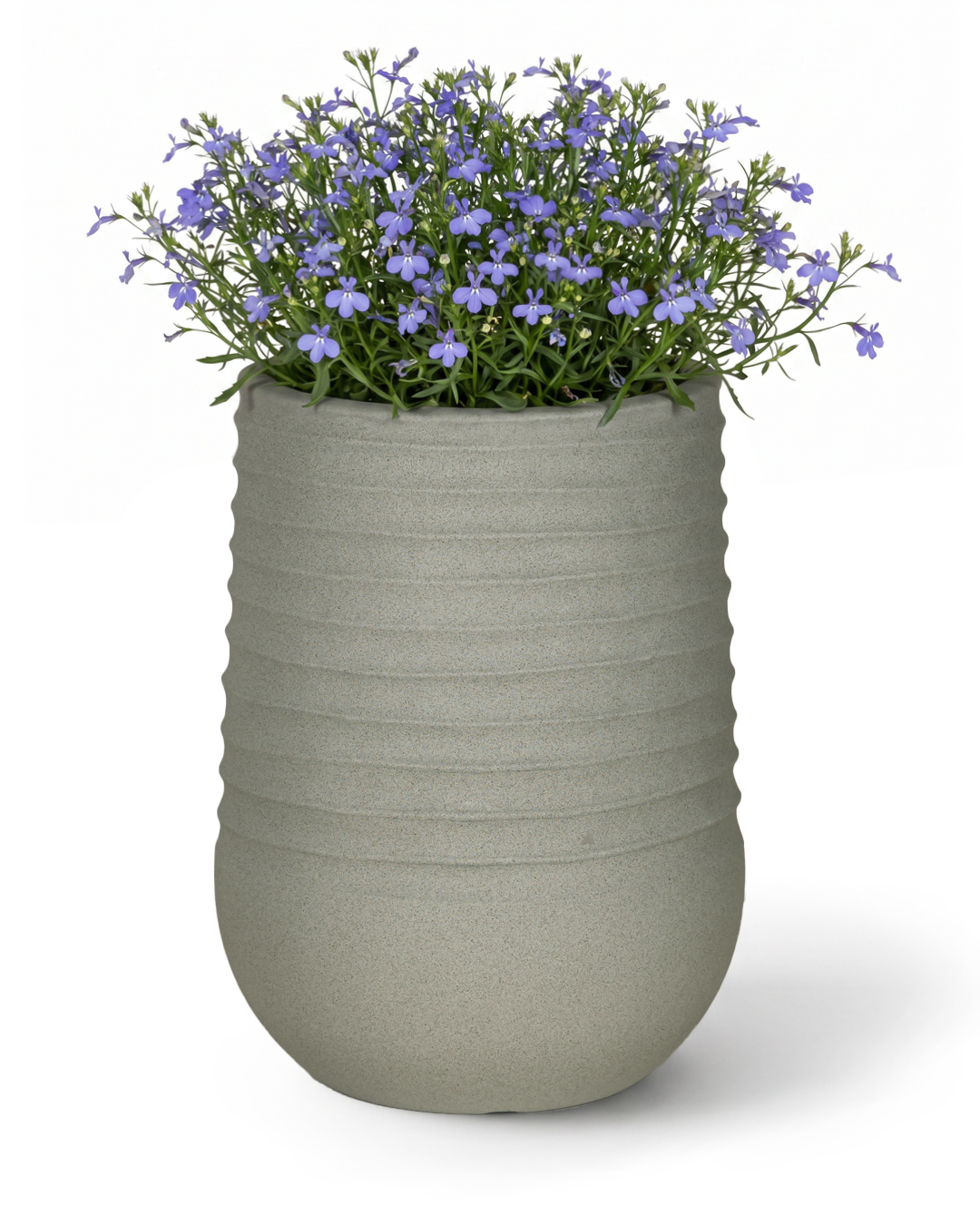 Runder Pflanzkübel aus Kunststoff - Costa Grey - grau, matt, geriffelt, für Garten und Terrasse