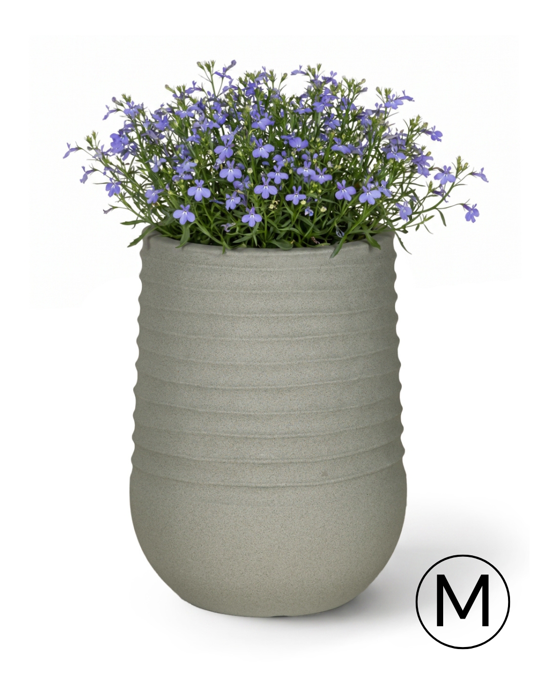 Runder Garten- / Terrassen-Blumentopf 39,5 cm x 39,5 cm x 51 cm - Costa M - Kunststoff-Blumentopf, grau, matt, geriffelt