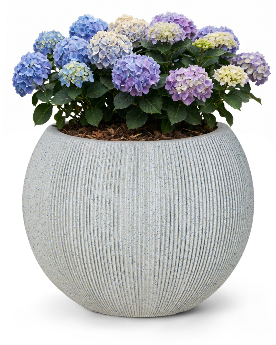 Runder Pflanzkübel aus Kunststoff - Rotondo Light Gray - hellgrau, matt, geriffelt, für Garten und Terrasse