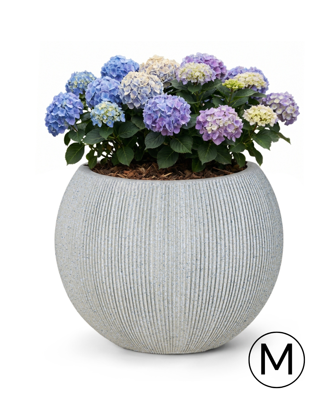 Runder Garten- / Terrassen-Blumentopf 37 cm x 37 cm x 31 cm - Rotondo M - Kunststoff-Blumentopf, hellgrau, matt, geriffelt