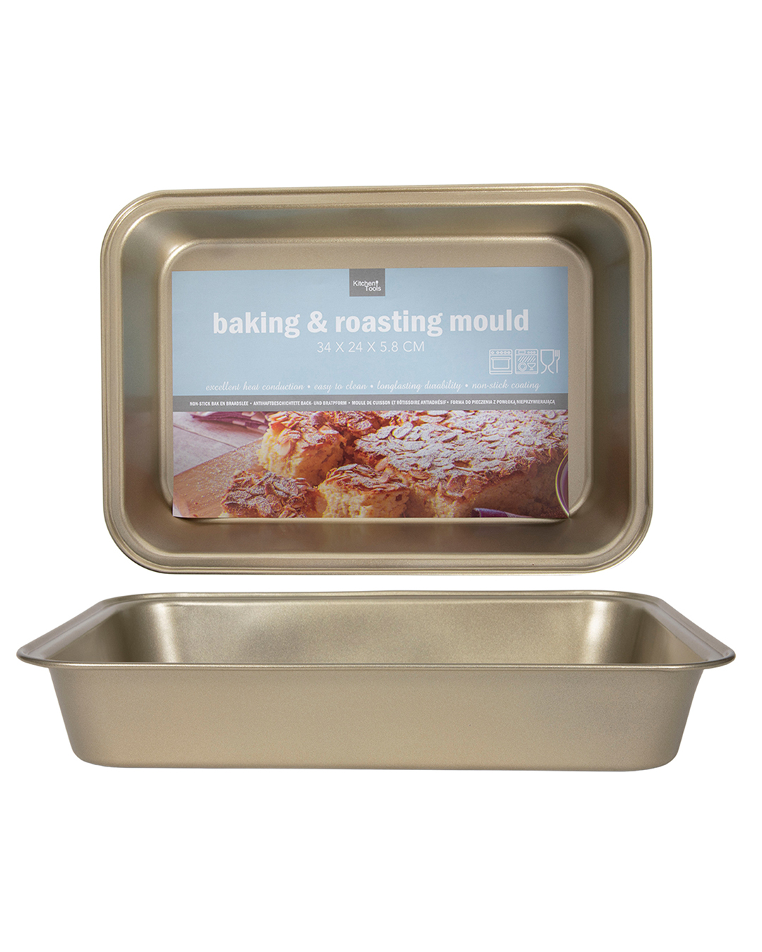 Backform 34×24×5 cm – Forno Rosto – große, goldene rechteckige Form für Kuchen und Aufläufe