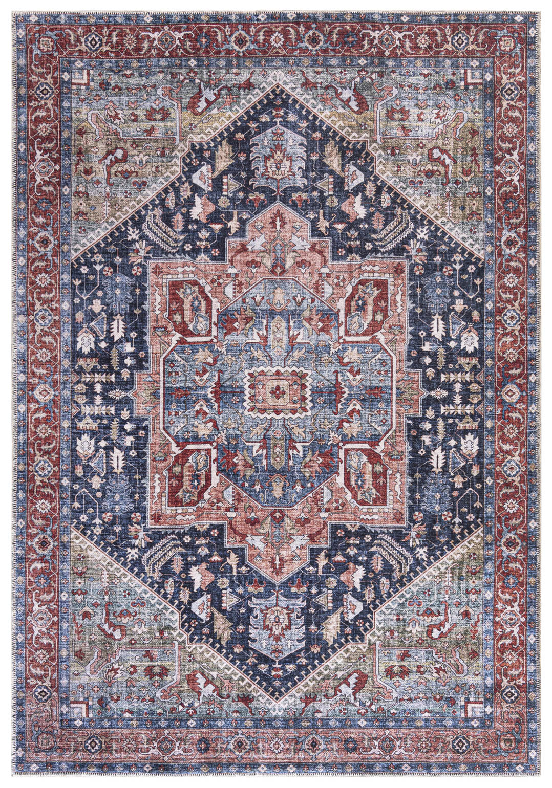 Boho Teppich, Pflanze - Marsala Marina - rosa, marineblau, beige
