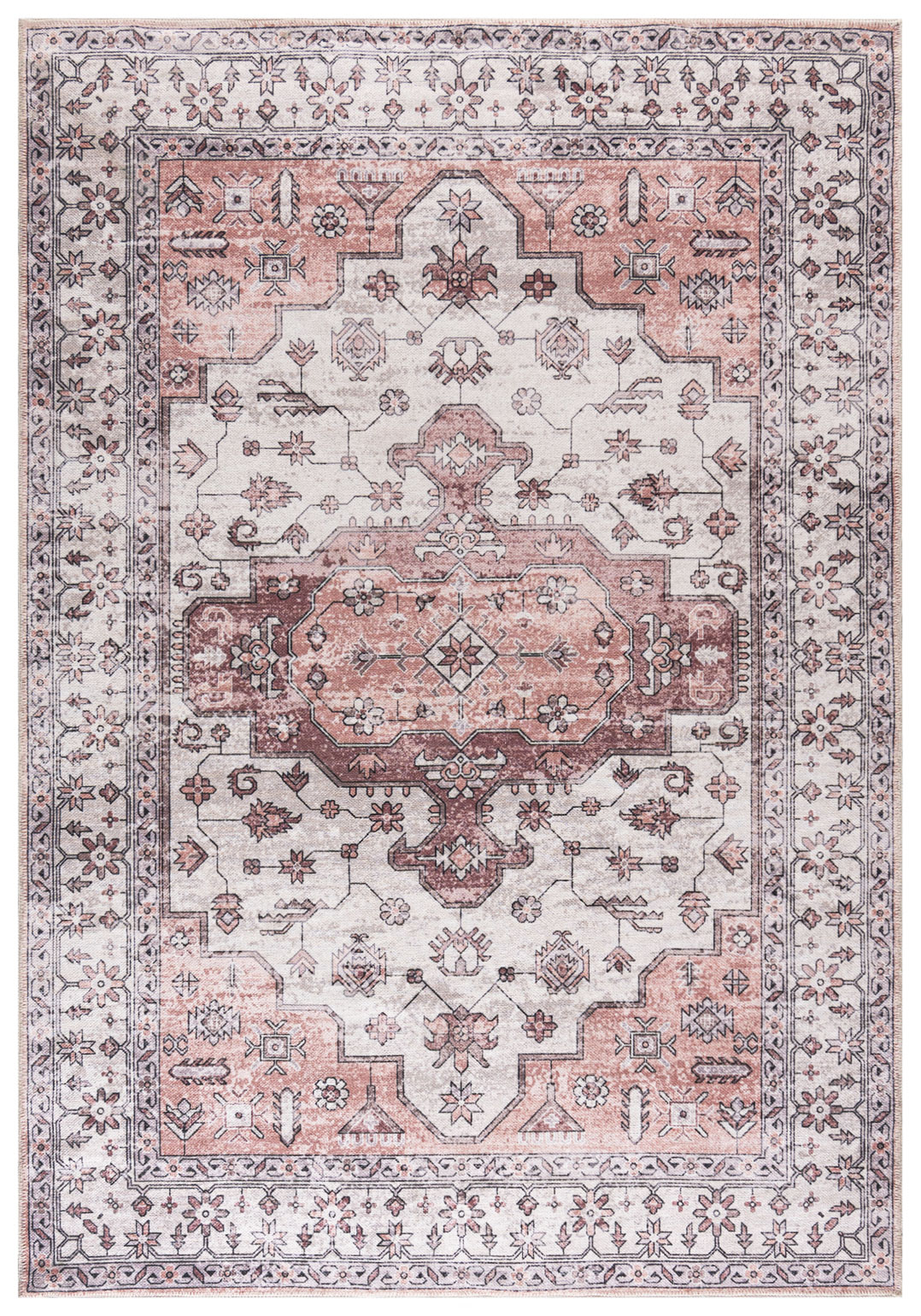 Teppich Boho, Pflanzenmuster – Marsala Rosa – beige, cremefarben, rosa