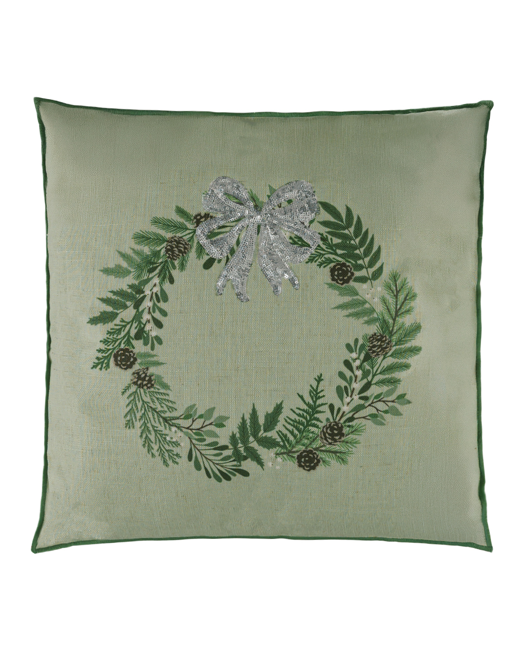 Dekokissen mit Füllung, 45 x 45 cm – Canto Abete – mit Aufdruck und Pailletten, weihnachtlich, grün