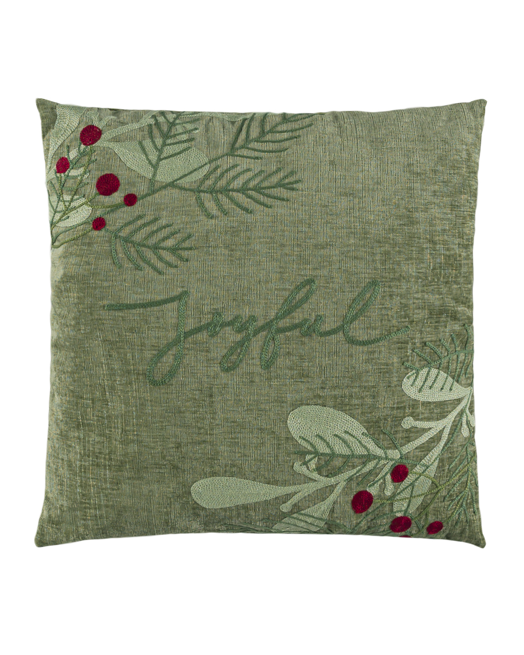 Dekokissen mit Füllung, 45x45 cm – Canto Ricco – Velours, weihnachtlich, Mistelzweig, grün