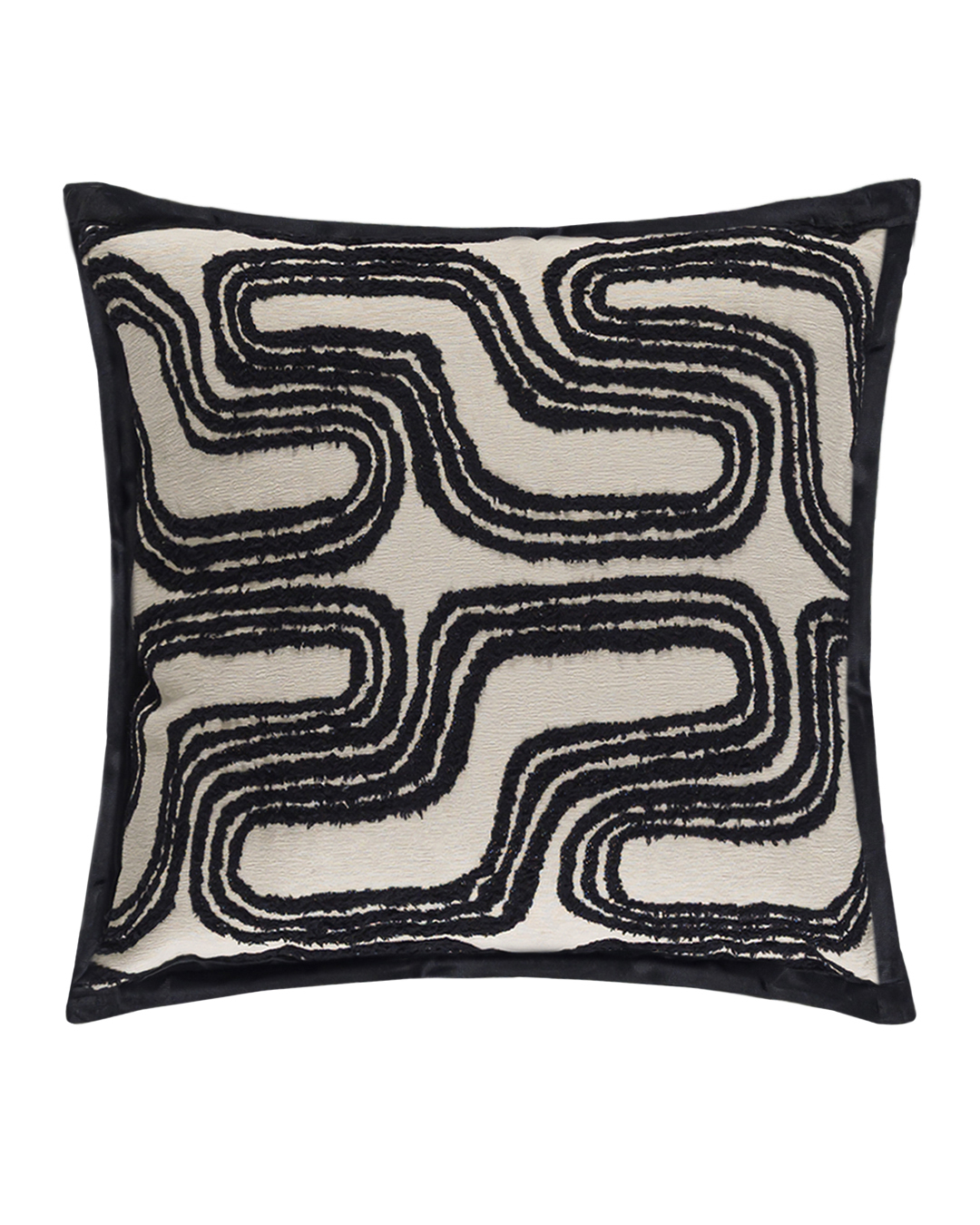 Dekokissen mit Füllung, 45 x 45 cm – Sentiero Nero – Zierbesatz, schwarz-weiß