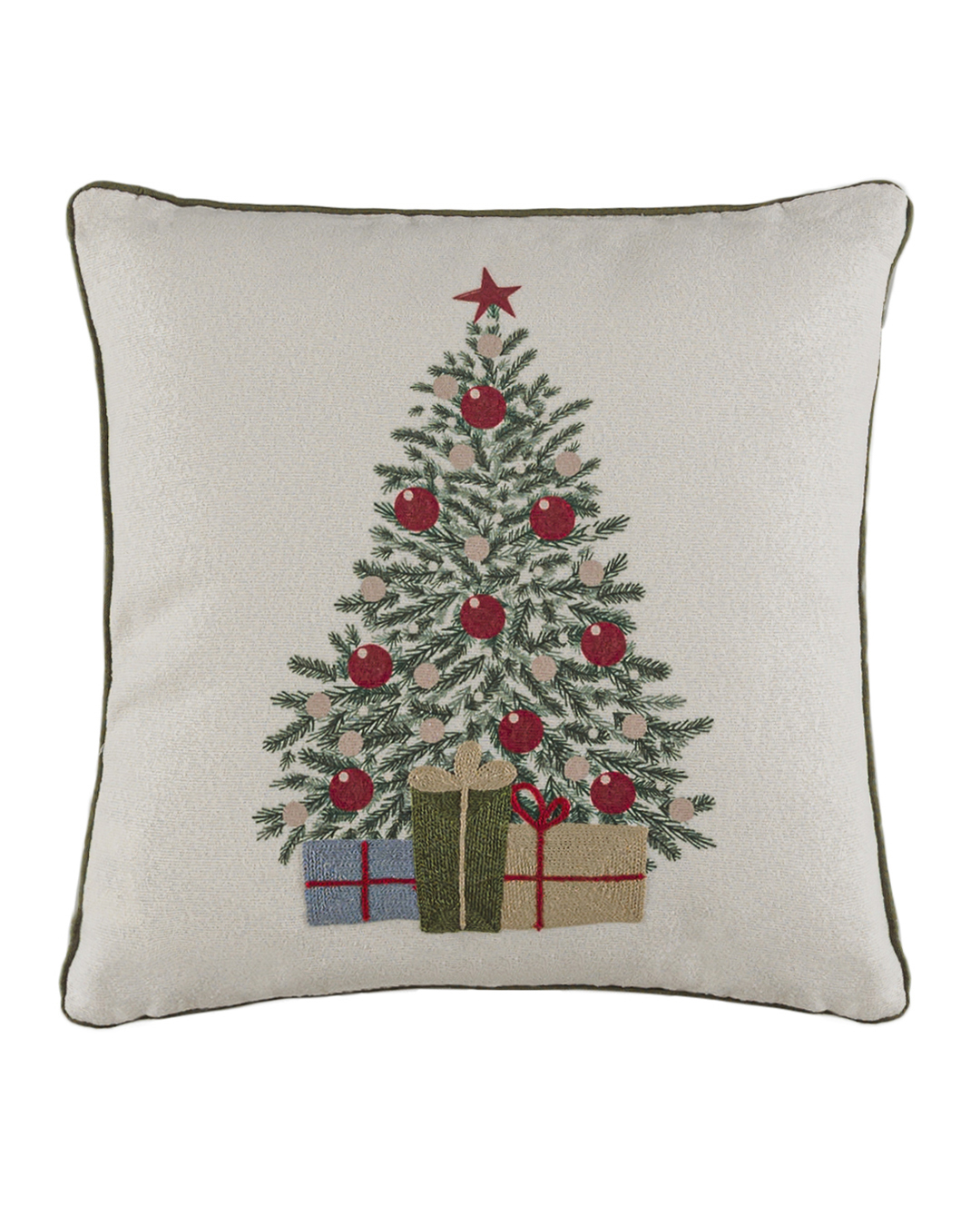 Dekokissen mit Füllung, 45 x 45 cm – Canto Albero – bestickt, weihnachtlich, Weihnachtsbaum, weiß
