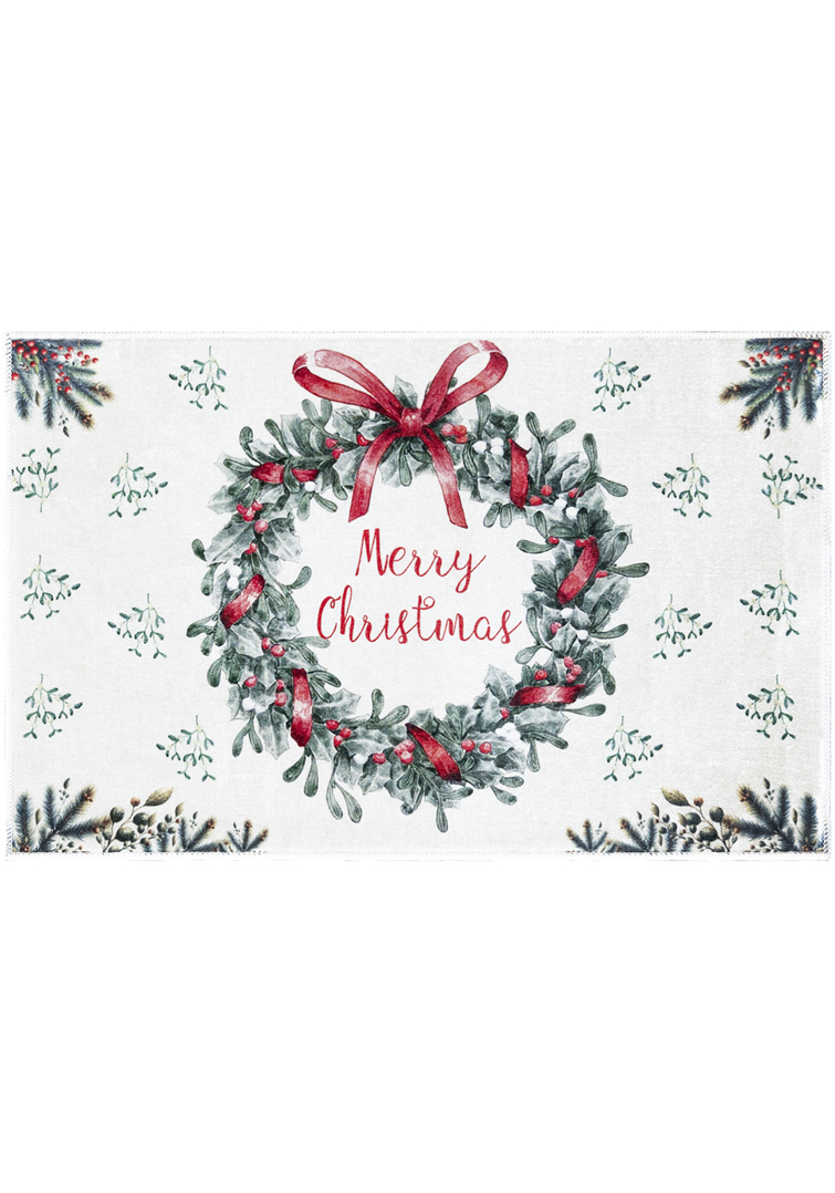 Weihnachtsteppich, Matte mit Kranz - XMAS RING Weihnachts-Fußmatte, weiß, ecru